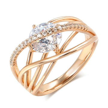 Luxury Rolled 14K Rose Gold AAA Zircon Crystal Geometric Cross Rings for Women  - Ethnic Jewellery